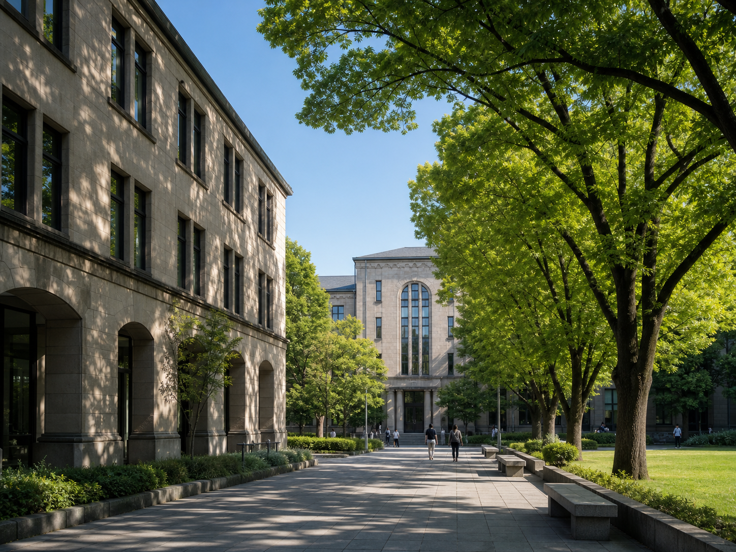 木々に囲まれた都市型大学キャンパスのイメージ